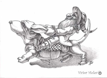 Dibujo titulada "Basset Hound" por Victor Molev, Obra de arte original, Tinta