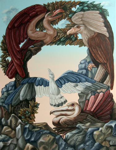 Schilderij getiteld "Ornithological symp…" door Victor Molev, Origineel Kunstwerk, Olie