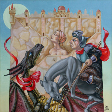 Pittura intitolato "Dragon Fighter" da Victor Molev, Opera d'arte originale, Olio