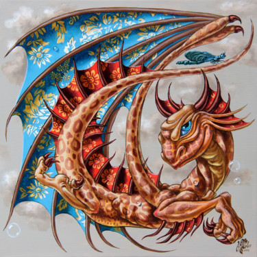 Schilderij getiteld "Dragon and Dragonfly" door Victor Molev, Origineel Kunstwerk, Olie
