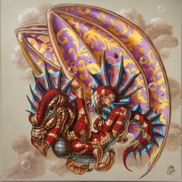 Painting titled "Dragon and a ladybi…" by Victor Molev, Original Artwork, Oil