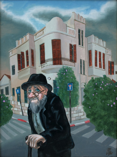 Картина под названием "Ha Shafar str." - Victor Molev, Подлинное произведение искусства, Масло Установлен на Деревянная рама…
