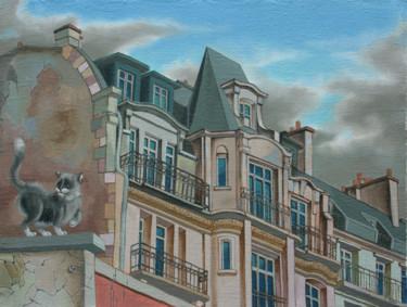 Картина под названием "Chat avec le boulev…" - Victor Molev, Подлинное произведение искусства, Масло