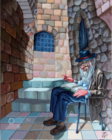 Pintura intitulada "Bookish Man" por Victor Molev, Obras de arte originais, Óleo