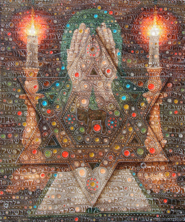 Картина под названием "The Shabbath Prayer" - Victor Molev, Подлинное произведение искусства, Масло Установлен на Деревянная…