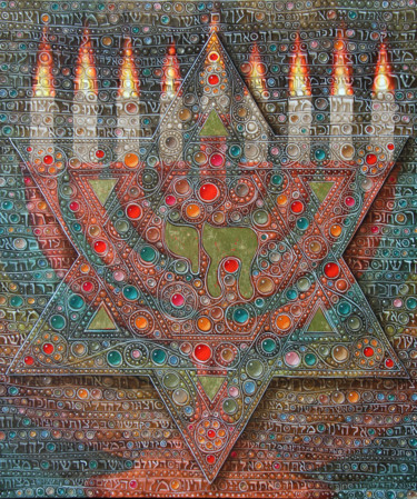 Painting titled "Hanukah prayer." by Victor Molev, Original Artwork, Oil