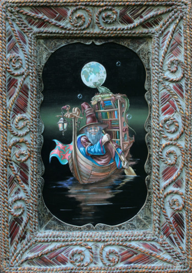 Painting titled "Boatman(Storyteller)" by Victor Molev, Original Artwork, Oil