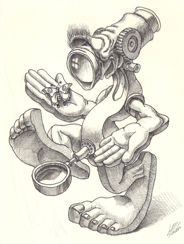 Drawing titled "Microscope Unchained" by Victor Molev, Original Artwork, Other