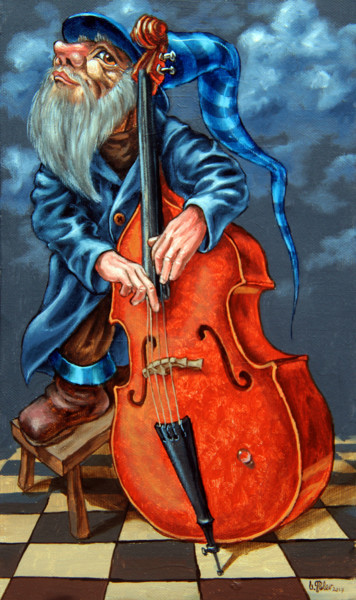 Pittura intitolato "Double bass and  be…" da Victor Molev, Opera d'arte originale, Olio