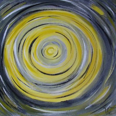 Yellow black white abstract Painting titled "Yellow black white…" by Vic, Original Art, Oil