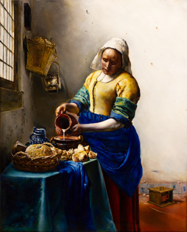 Painting titled "The Milkmaid - Joha…" by Victoria Yu, Original Artwork, Oil Mounted on Wood Stretcher frame