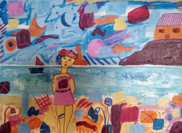 Peinture intitulée "La plage" par Émilie Vidal, Œuvre d'art originale, Acrylique