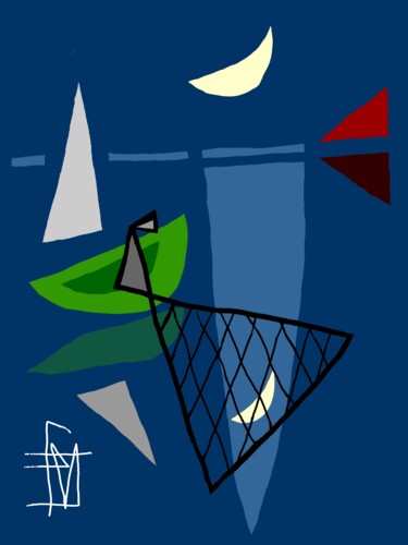 Pêcheur de lune Digitale Künste mit dem Titel "Pêcheur de lune" von Franck Vidal, Original-Kunstwerk, Digitale Malerei