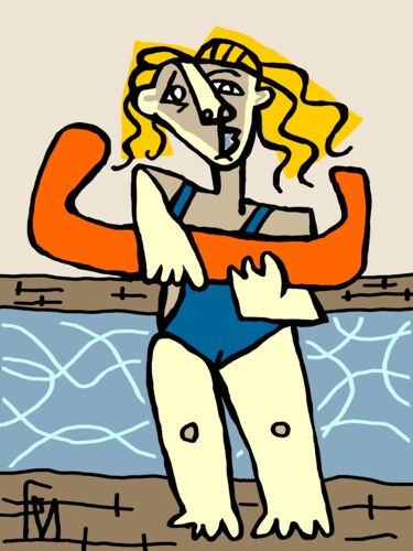 Annah à la piscine Arts numériques intitulée "Annah à la piscine" par Franck Vidal, Œuvre d'art originale, Peinture numérique