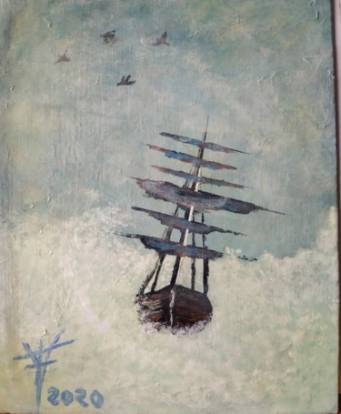 Painting titled "Barco a la deriva." by Vidal Fernández Richart, Original Artwork, Acrylic