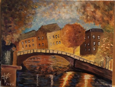 Painting titled "Puente sobre rio" by Vidal Fernández Richart, Original Artwork, Acrylic