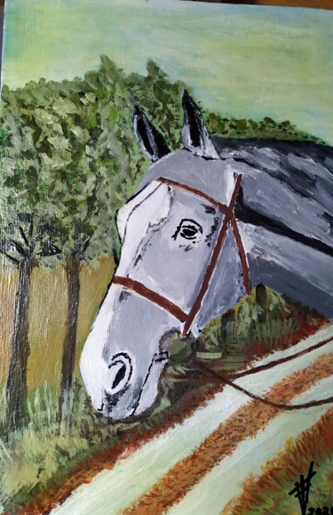 Картина под названием "Cabeza de caballo" - Vidal Fernández Richart, Подлинное произведение искусства, Акрил
