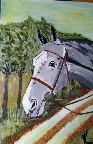 Painting titled "Cabeza de caballo" by Vidal Fernández Richart, Original Artwork, Acrylic