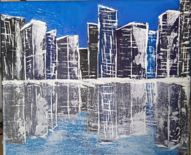 Pintura intitulada "Rascacielos refleja…" por Vidal Fernández Richart, Obras de arte originais, Acrílico