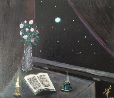 Pintura intitulada "Lectura a la luz de…" por Vidal Fernández Richart, Obras de arte originais, Acrílico