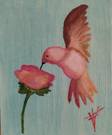 Schilderij getiteld "Colibrí rosa" door Vidal Fernández Richart, Origineel Kunstwerk, Acryl