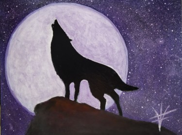 Painting titled "Lobo de medianoche" by Vidal Fernández Richart, Original Artwork, Acrylic