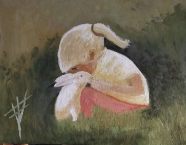 Pintura titulada "Niña en el campo" por Vidal Fernández Richart, Obra de arte original, Oleo