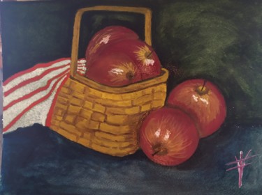 Painting titled "Cesto de manzanas" by Vidal Fernández Richart, Original Artwork, Watercolor