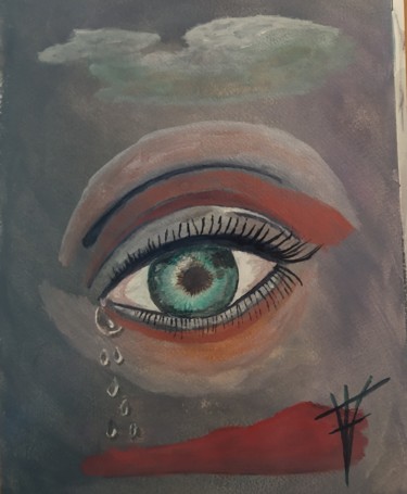 Pittura intitolato "Ojo llorando" da Vidal Fernández Richart, Opera d'arte originale, Acquarello