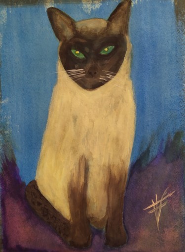 Schilderij getiteld "The Cat" door Vidal Fernández Richart, Origineel Kunstwerk, Aquarel