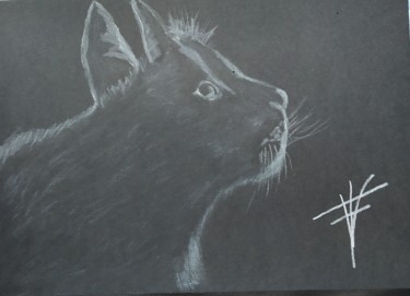 Painting titled "Gato en la oscuridad" by Vidal Fernández Richart, Original Artwork, Charcoal