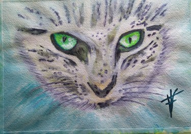Peinture intitulée "Cabeza gato" par Vidal Fernández Richart, Œuvre d'art originale, Aquarelle