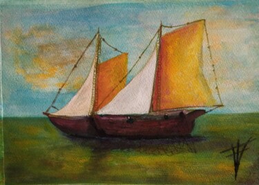 Pintura intitulada "Dia de pesca" por Vidal Fernández Richart, Obras de arte originais, Aquarela