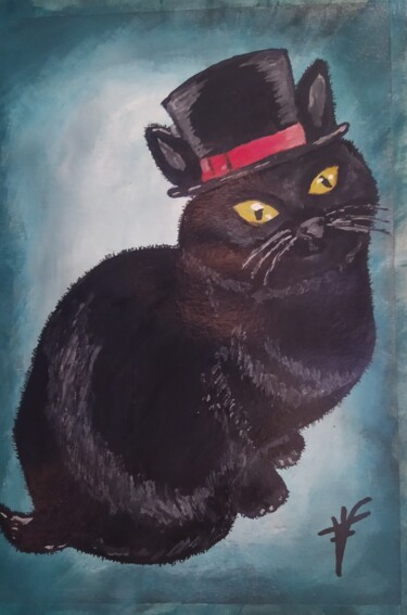Pintura titulada "El Gato Mago" por Vidal Fernández Richart, Obra de arte original, Acuarela