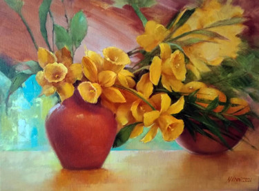 Картина под названием "Yellow still life" - Nataliia Vidzivats, Подлинное произведение искусства, Масло