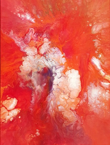 Painting titled "Orange Flow" by Viet Ha Tran, Original Artwork, Acrylic Mounted on Wood Stretcher frame