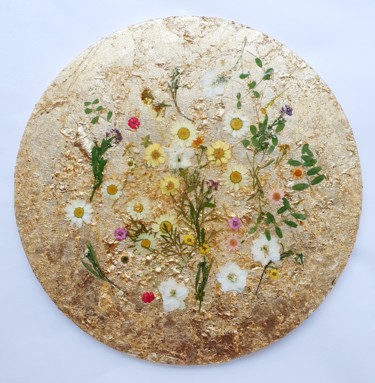 Ζωγραφική με τίτλο "Flowers in Gold" από Viet Ha Tran, Αυθεντικά έργα τέχνης, Ακρυλικό
