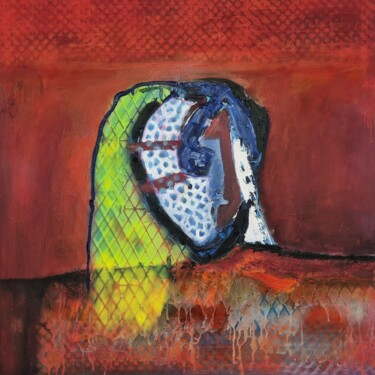 Painting titled "L'étreinte 2" by Vieux Niang, Original Artwork, Oil Mounted on Wood Stretcher frame