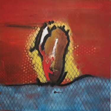 Painting titled "Étreinte lumineuse" by Vieux Niang, Original Artwork, Oil Mounted on Wood Stretcher frame