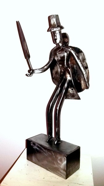 Skulptur mit dem Titel "L'HOMME AU PARAPLUIE" von Gerard Lami, Original-Kunstwerk, Metalle