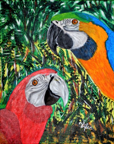 Painting titled "macaws" by Vifer, Original Artwork, Acrylic