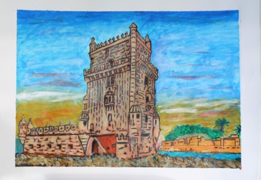 Painting titled "torre de belém - Li…" by Vifer, Original Artwork, Acrylic