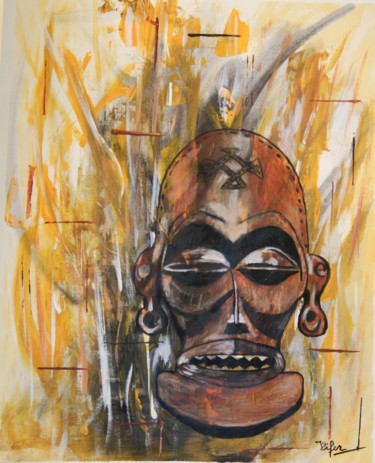 Pintura intitulada "mask-1-kongo" por Vifer, Obras de arte originais, Acrílico