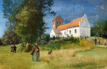 Schilderij getiteld "Vue de l'église de…" door Viggo Johansen, Origineel Kunstwerk, Olie