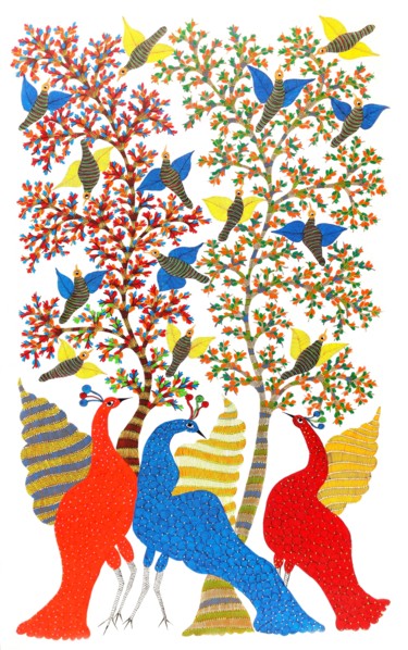 Pintura intitulada "Gond Painting Tree…" por Vijay Kumar Shyam, Obras de arte originais, Acrílico
