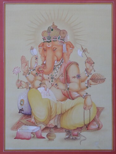 Peinture intitulée "Ganesh on old hand…" par Vijay Soni, Œuvre d'art originale, Gouache