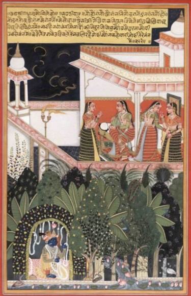 Pittura intitolato "KRISHNA WAITING FOR…" da Vijay Soni, Opera d'arte originale, Gouache