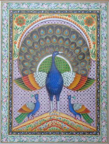 Ζωγραφική με τίτλο "PEACOCK" από Vijay Soni, Αυθεντικά έργα τέχνης, Ακουαρέλα