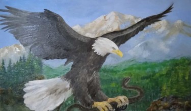 Peinture intitulée "Орел и змея" par Muxabbat Efimova, Œuvre d'art originale, Huile