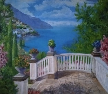 Painting titled "Море, лестница" by Muxabbat Efimova, Original Artwork, Oil